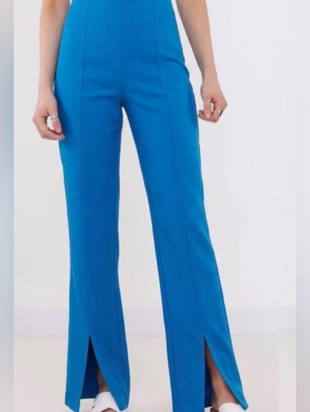 DO+BE Bright Blue High Waist Flare Pants with Front Slits